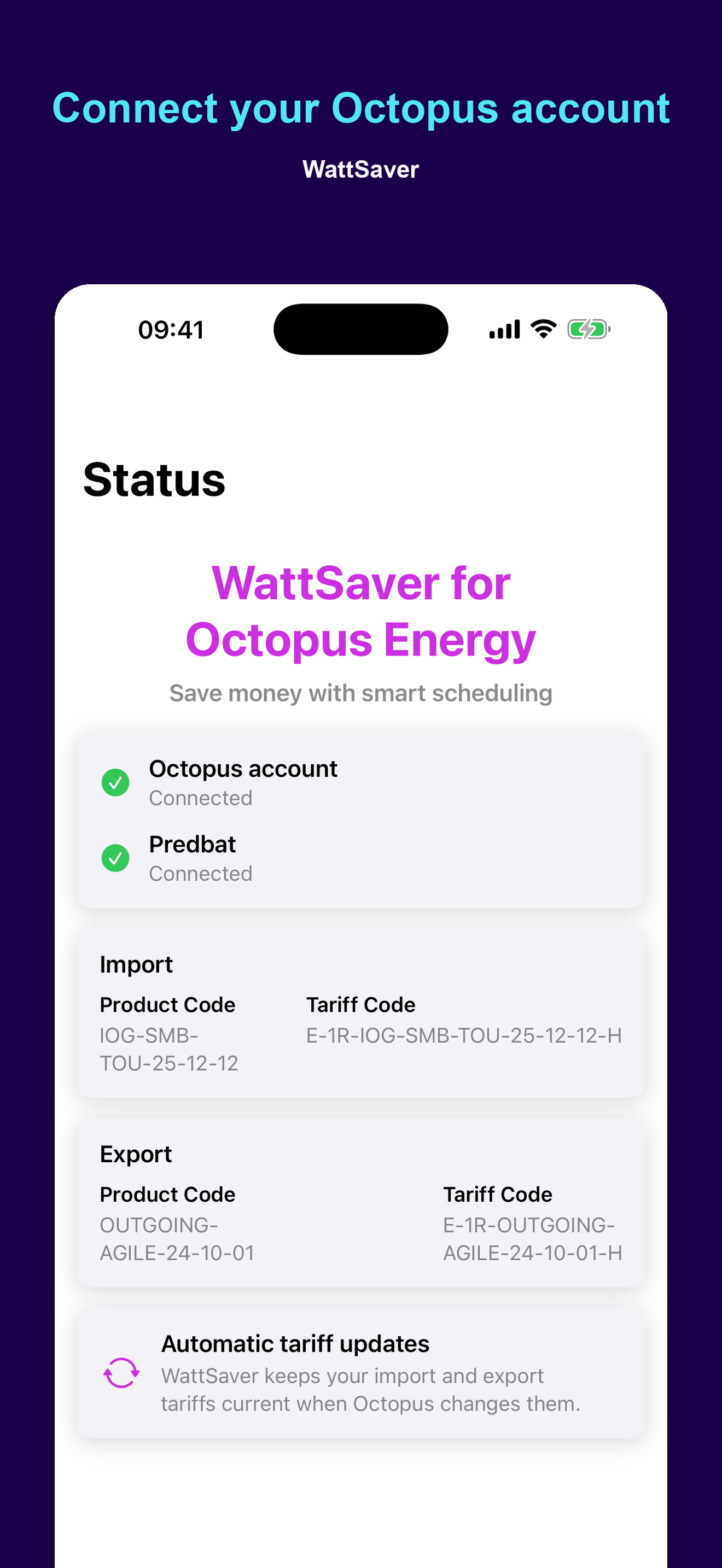 WattSaver account status screen on iPhone