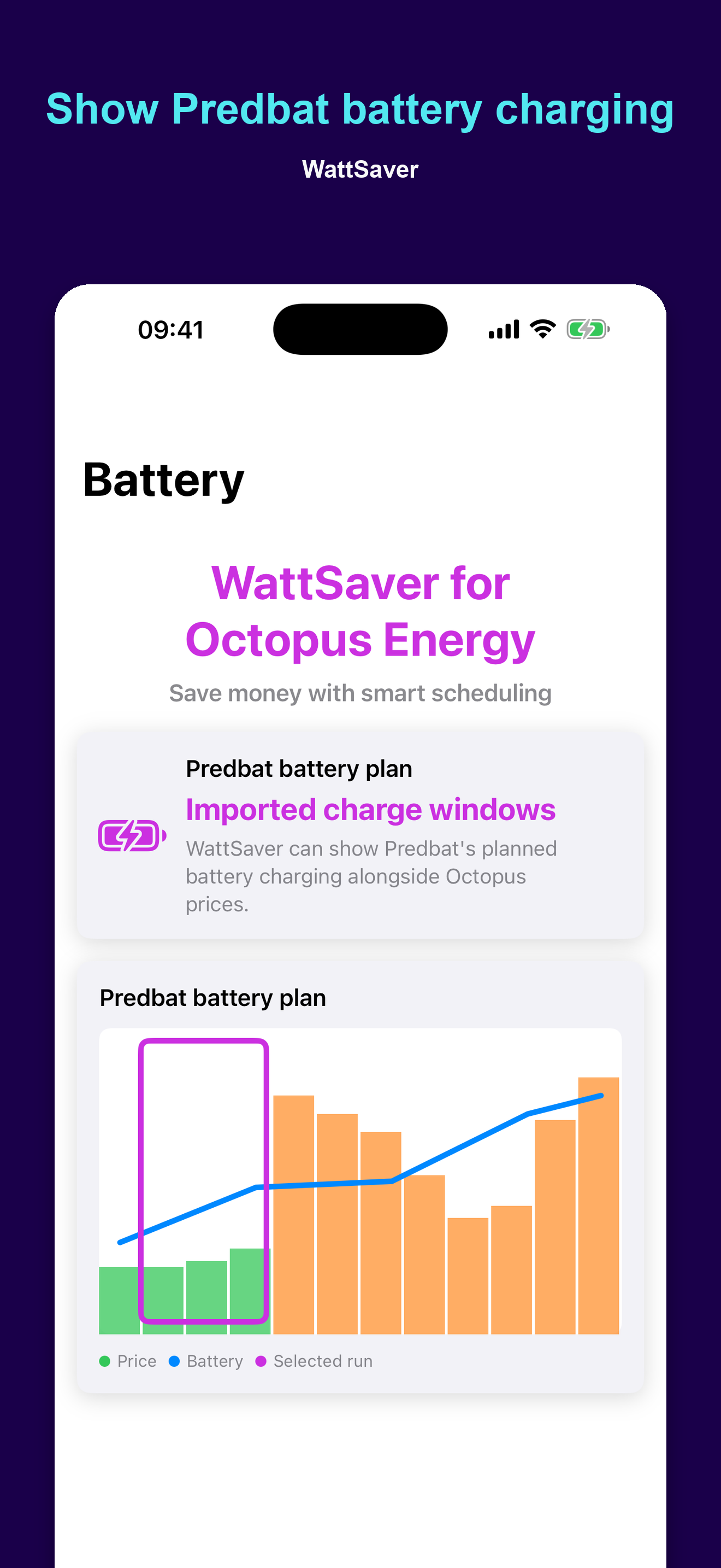 WattSaver battery charging plan screen on iPhone